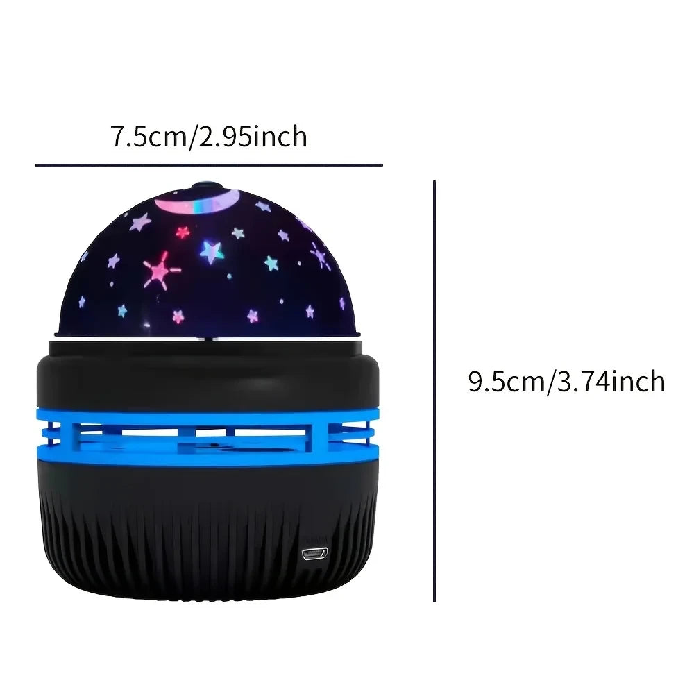 Compact USB-C nebula projector on bedside table